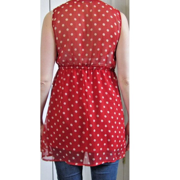 Red Blouse Sexy Micro Mini White Polka dots Vintage Babydoll Atmosphere Size 4 - Picture 4 of 9